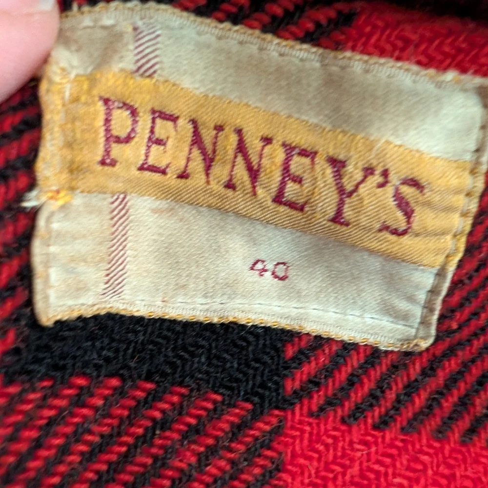 Vintage 60s/70s Wool Field Coat Hunting Red Black Buffalo Check Size 40